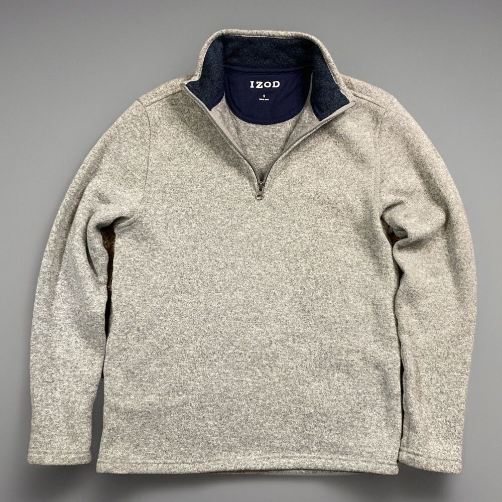 IZOD Quarter Zip Fleece Pullover Men's Light Gray Size Small